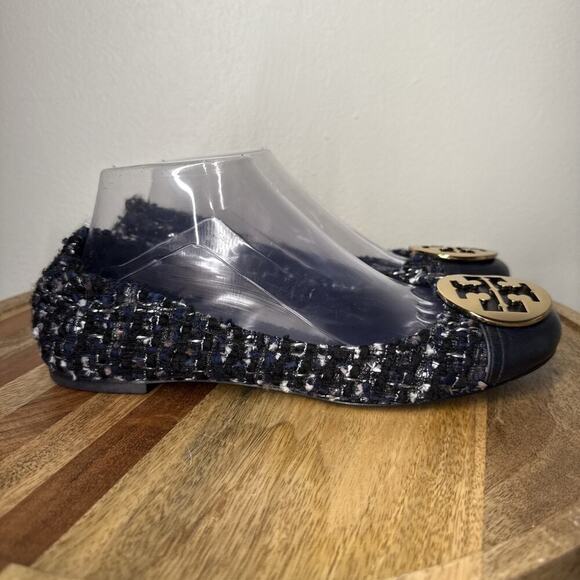 TORY BURCH Serena Reva Rare Navy White Boucle Tweed Ballet Flat Sz 8.5 $225‎ - Picture 2 of 13